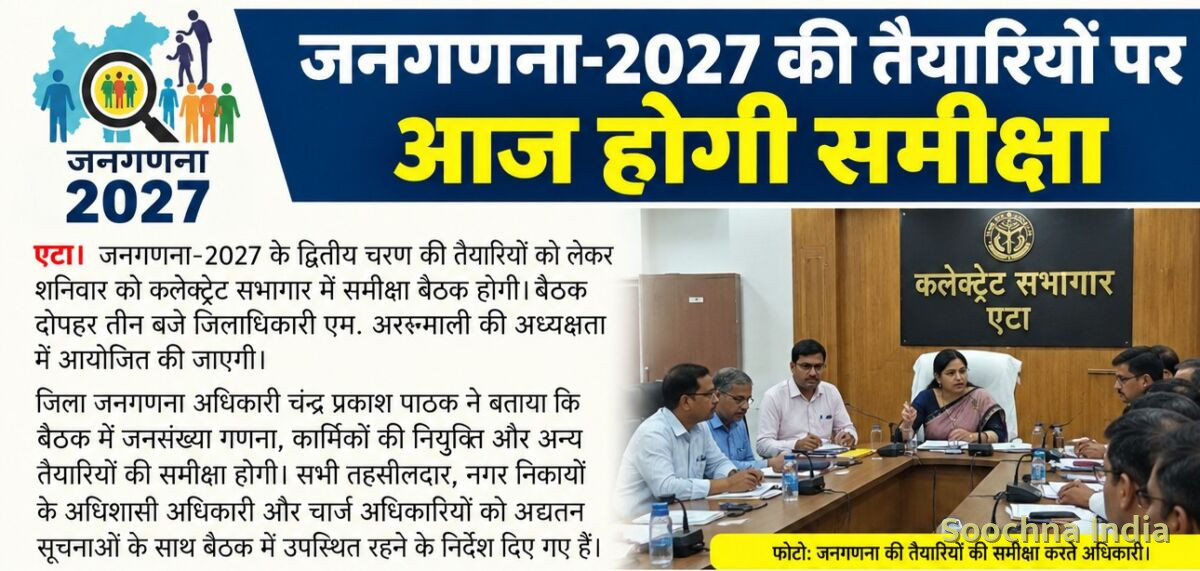 जनगणना-2027 की तैयारियों पर आज होगी समीक्षा।